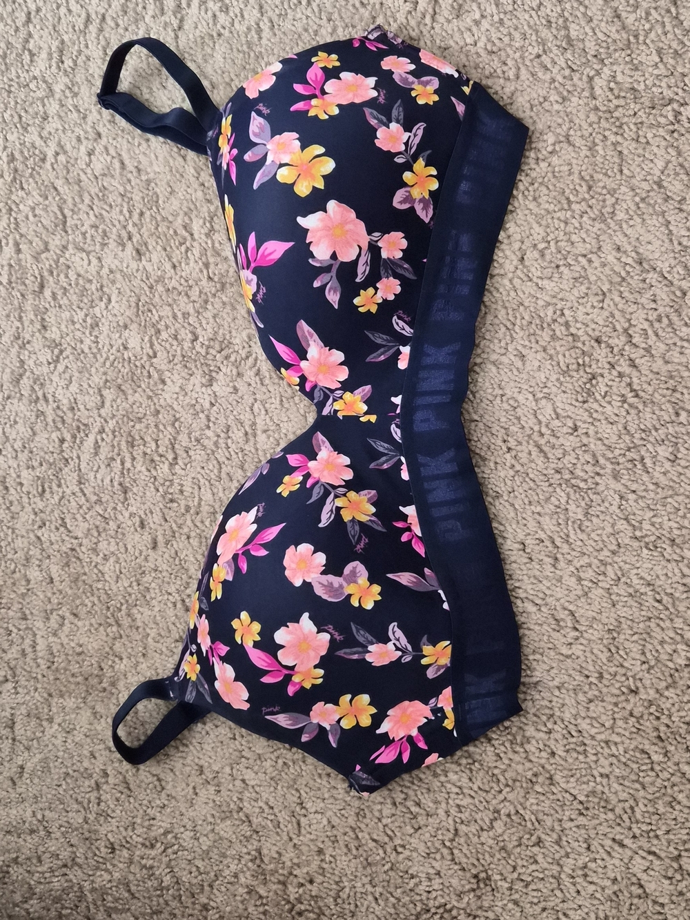 Victoria's Secret Navy Floral Bra with Pink and Yellow Blossoms
